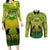 Papua New Guinea Rugby Couples Matching Long Sleeve Bodycon Dress and Long Sleeve Button Shirts Enga Mioks PNG Polynesian Pattern LT14 Green - Polynesian Pride