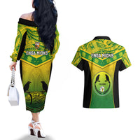Papua New Guinea Rugby Couples Matching Off The Shoulder Long Sleeve Dress and Hawaiian Shirt Enga Mioks PNG Polynesian Pattern LT14 - Polynesian Pride