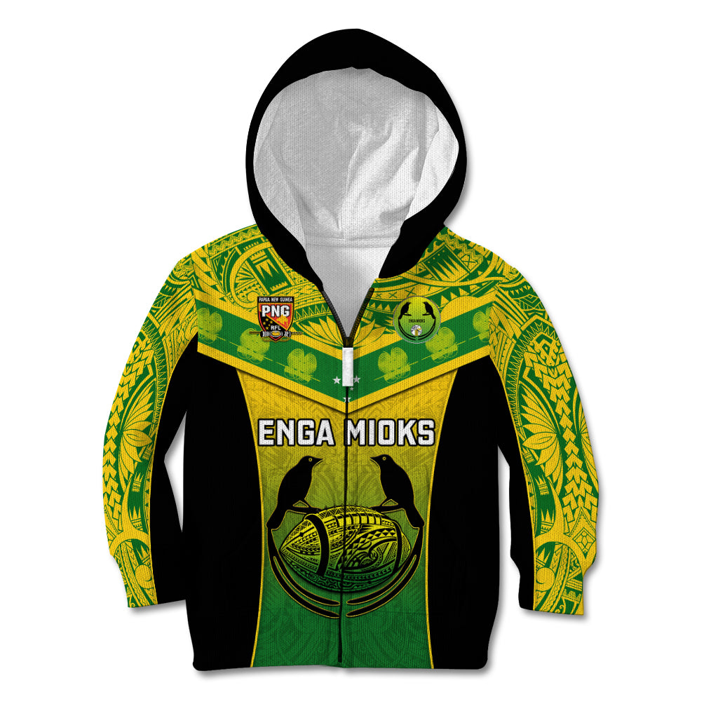 Papua New Guinea Rugby Kid Hoodie Enga Mioks PNG Polynesian Pattern LT14 Zip Hoodie Green - Polynesian Pride