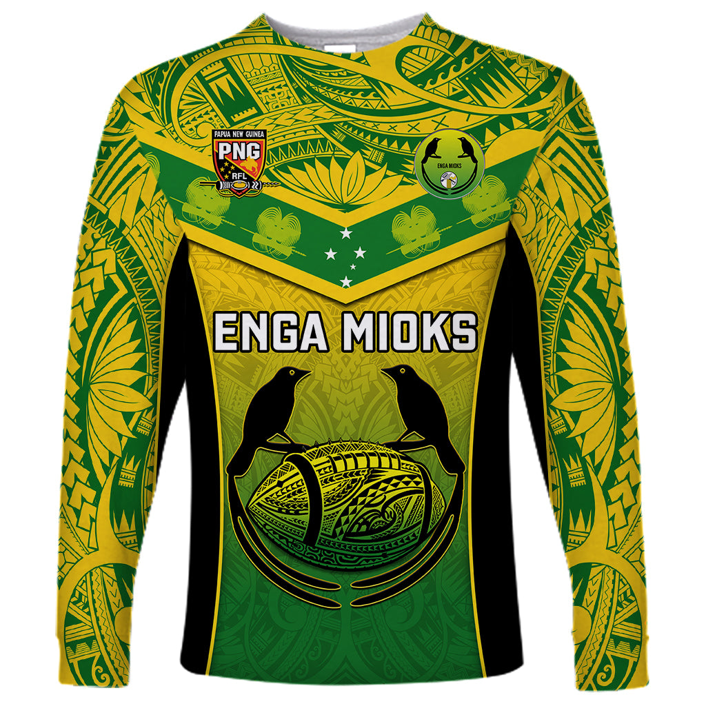 Papua New Guinea Rugby Long Sleeve Shirt Enga Mioks PNG Polynesian Pattern LT14 Unisex Green - Polynesian Pride