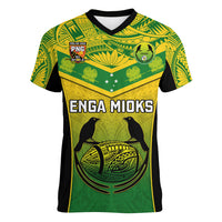Papua New Guinea Rugby Women V Neck T Shirt Enga Mioks PNG Polynesian Pattern LT14 Female Green - Polynesian Pride