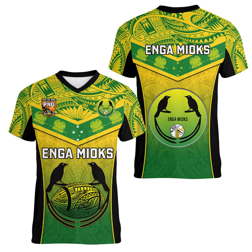 Papua New Guinea Rugby Women V Neck T Shirt Enga Mioks PNG Polynesian Pattern LT14 - Polynesian Pride
