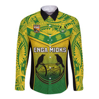Custom Papua New Guinea Rugby Long Sleeve Button Shirt Enga Mioks PNG Polynesian Pattern LT14 Unisex Green - Polynesian Pride