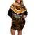 Papua New Guinea Rugby Off Shoulder Short Dress Lae Snax Tigers PNG Polynesian Pattern LT14 Women Orange - Polynesian Pride