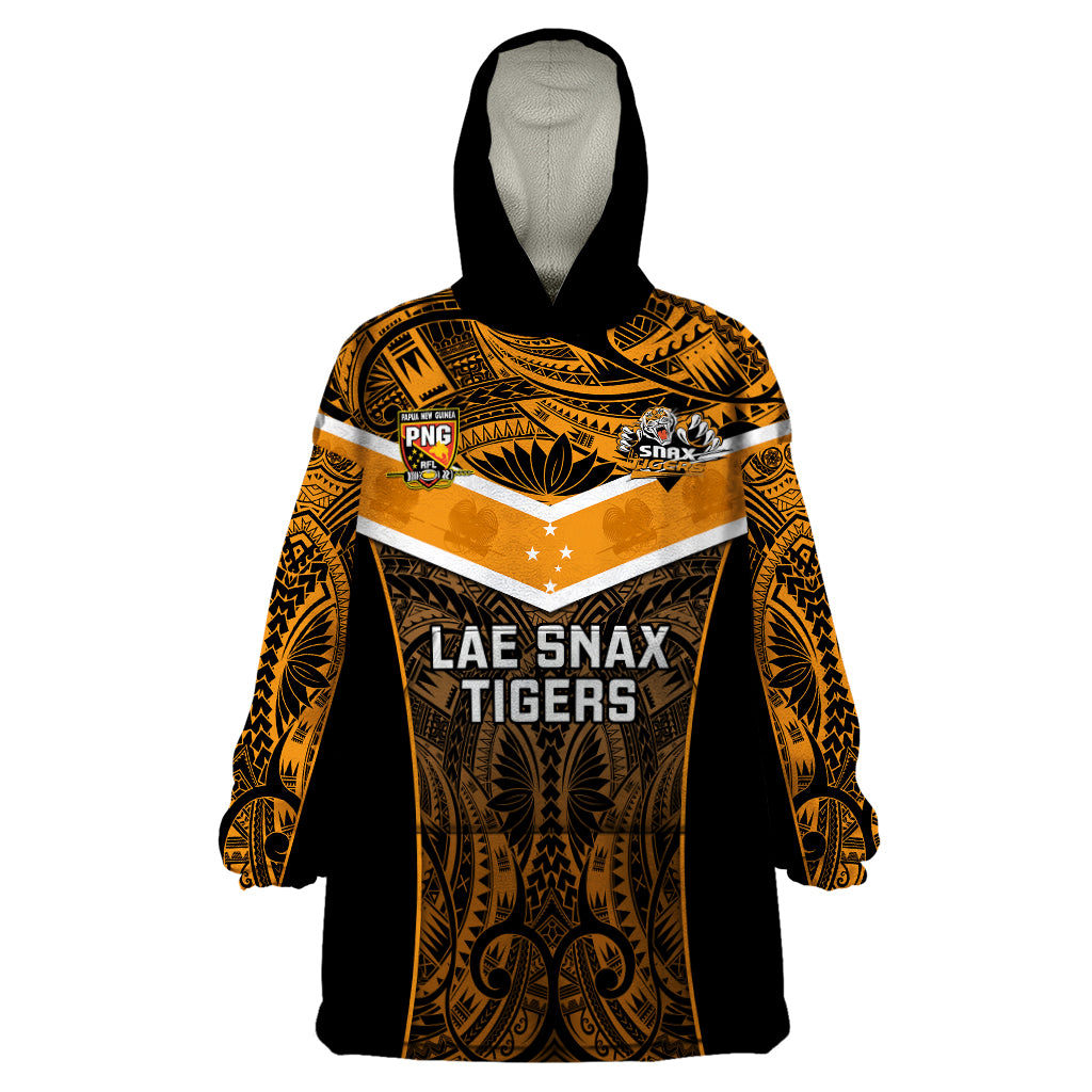 Papua New Guinea Rugby Wearable Blanket Hoodie Lae Snax Tigers PNG Polynesian Pattern LT14 One Size Orange - Polynesian Pride