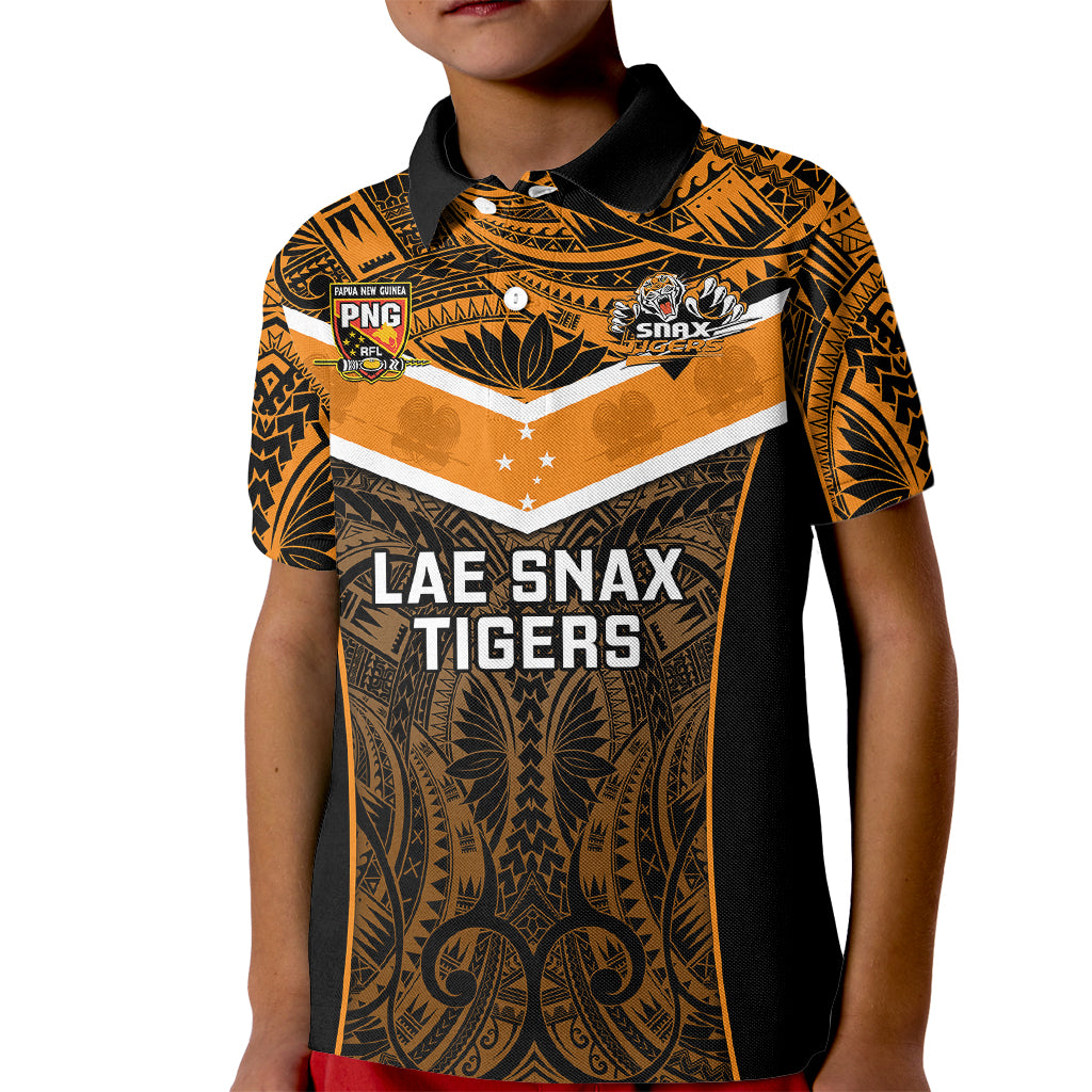 Custom Papua New Guinea Rugby Kid Polo Shirt Lae Snax Tigers PNG Polynesian Pattern LT14 Kid Orange - Polynesian Pride