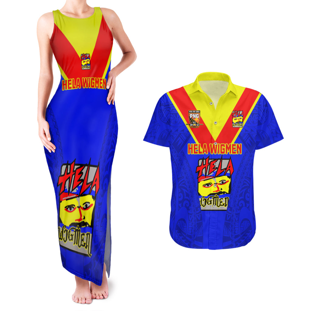 Papua New Guinea Rugby Couples Matching Tank Maxi Dress And Hawaiian Shirt Hela Wigmen PNG Polynesian Pattern LT14 Blue - Polynesian Pride