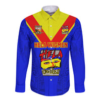 Papua New Guinea Rugby Long Sleeve Button Shirt Hela Wigmen PNG Polynesian Pattern LT14 Unisex Blue - Polynesian Pride