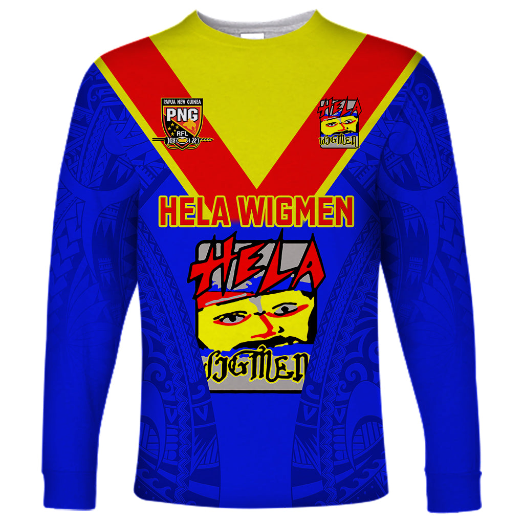 Papua New Guinea Rugby Long Sleeve Shirt Hela Wigmen PNG Polynesian Pattern LT14 Unisex Blue - Polynesian Pride