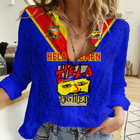 Papua New Guinea Rugby Women Casual Shirt Hela Wigmen PNG Polynesian Pattern LT14 Female Blue - Polynesian Pride