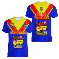 Papua New Guinea Rugby Women V Neck T Shirt Hela Wigmen PNG Polynesian Pattern LT14 - Polynesian Pride