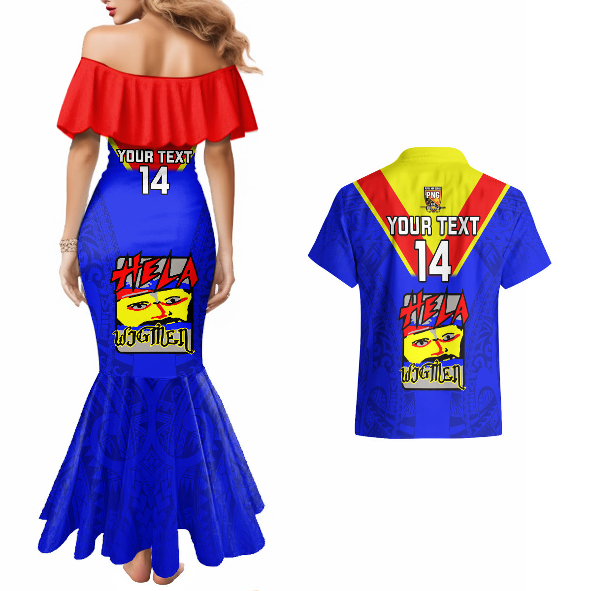 Custom Papua New Guinea Rugby Couples Matching Mermaid Dress And Hawaiian Shirt Hela Wigmen PNG Polynesian Pattern LT14 - Polynesian Pride