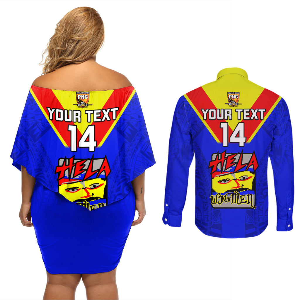 Custom Papua New Guinea Rugby Couples Matching Off Shoulder Short Dress and Long Sleeve Button Shirts Hela Wigmen PNG Polynesian Pattern LT14 - Polynesian Pride