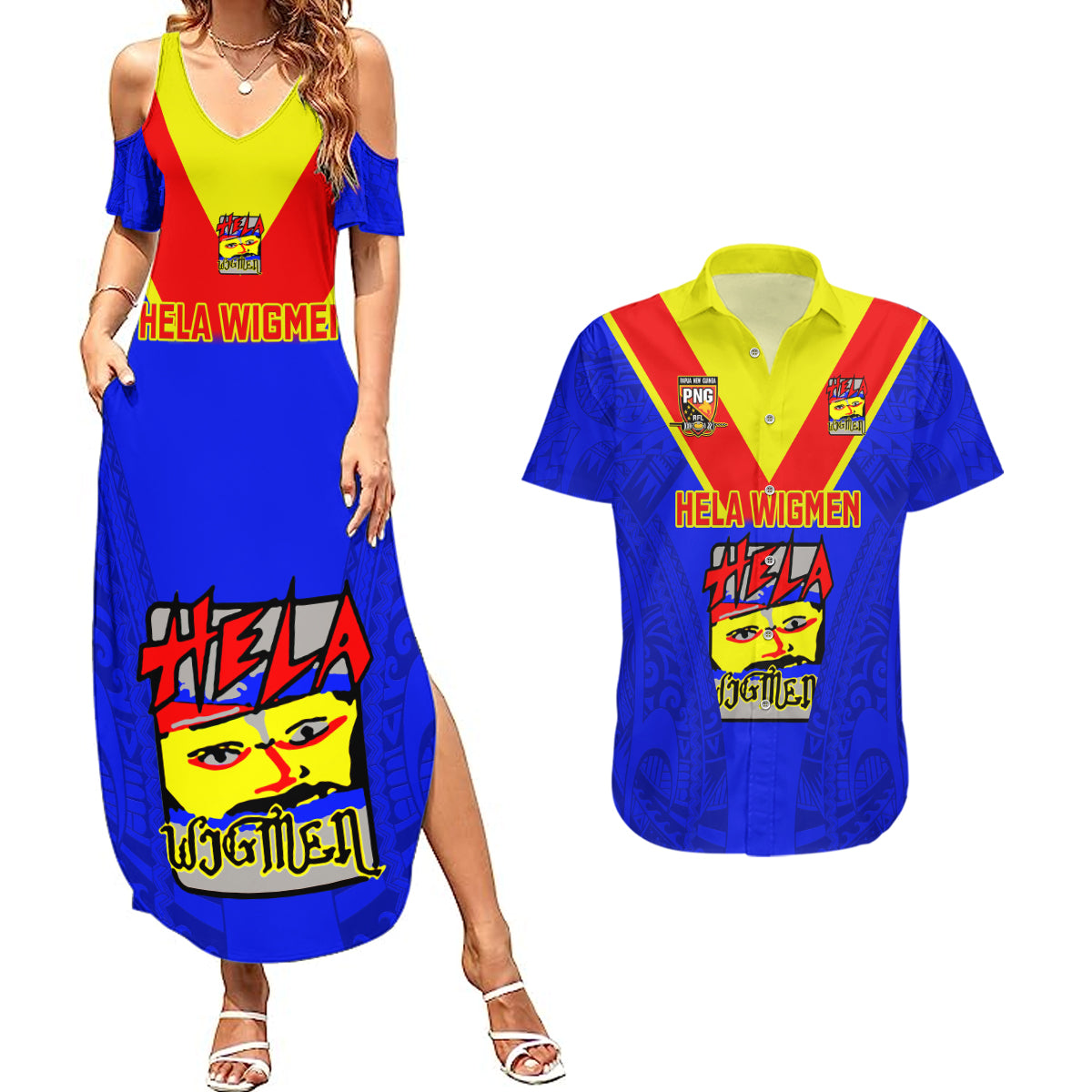 Custom Papua New Guinea Rugby Couples Matching Summer Maxi Dress and Hawaiian Shirt Hela Wigmen PNG Polynesian Pattern LT14 Blue - Polynesian Pride