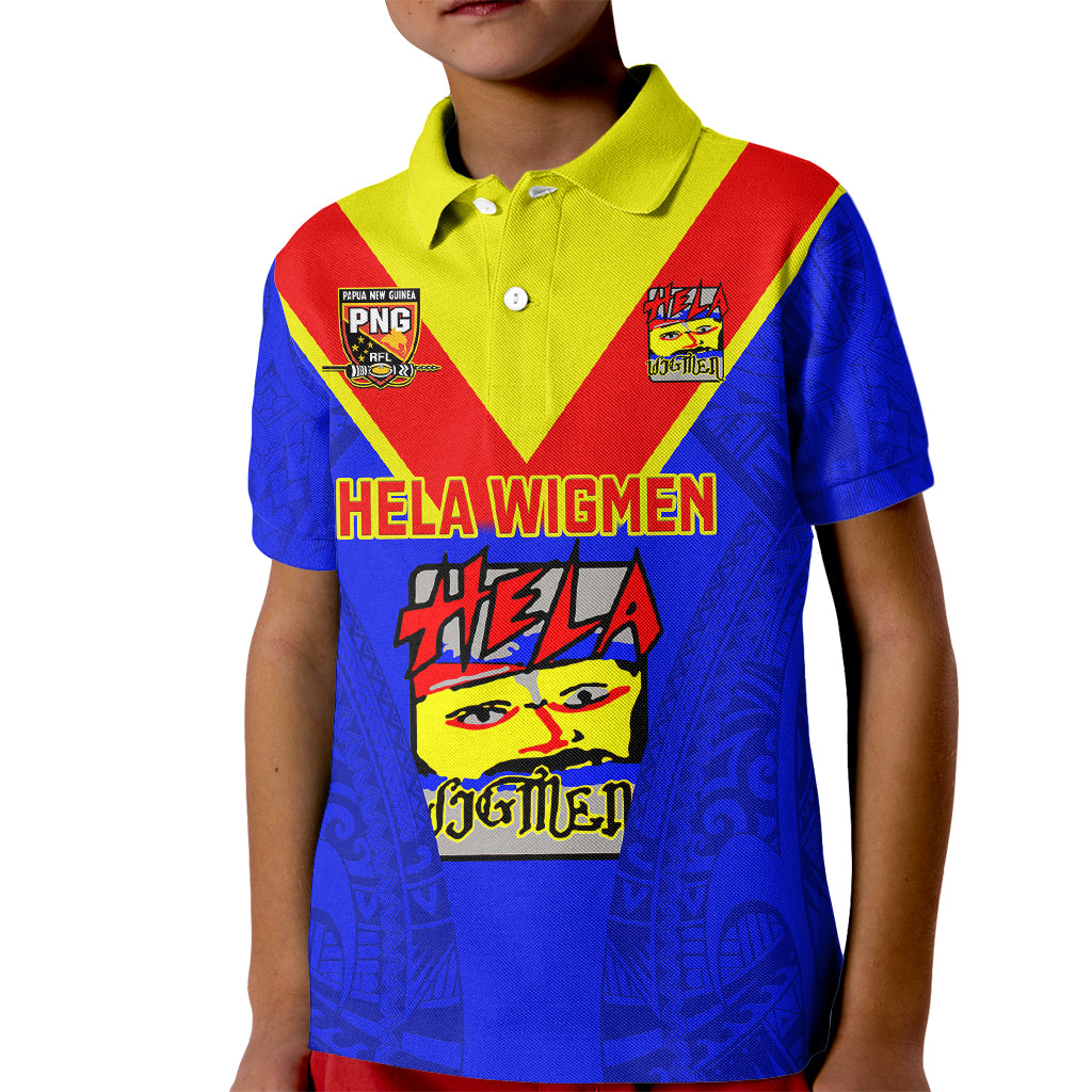 Custom Papua New Guinea Rugby Kid Polo Shirt Hela Wigmen PNG Polynesian Pattern LT14 Kid Blue - Polynesian Pride