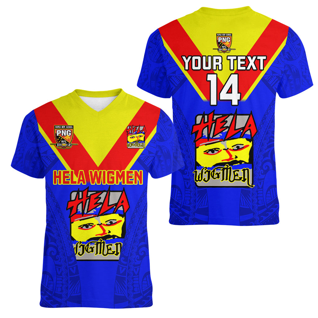 Custom Papua New Guinea Rugby Women V Neck T Shirt Hela Wigmen PNG Polynesian Pattern LT14 - Polynesian Pride