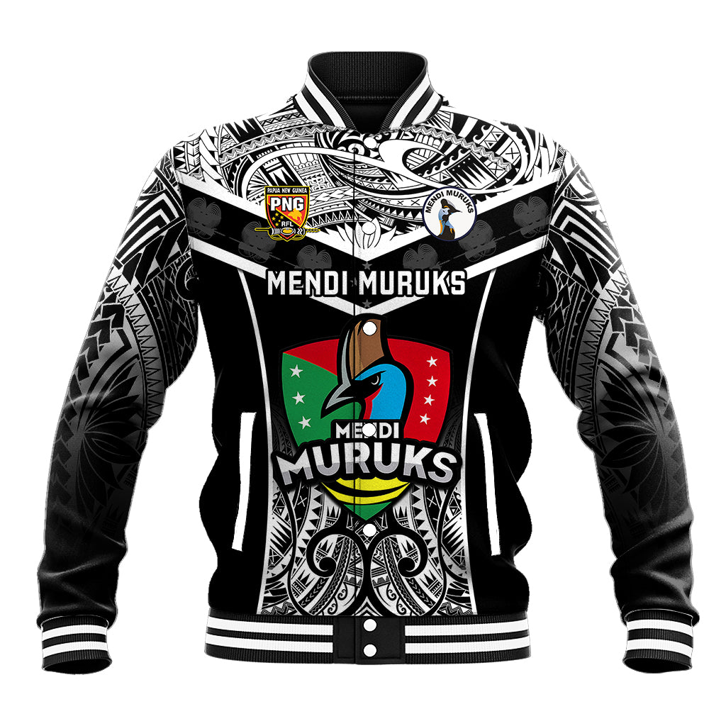 Papua New Guinea Rugby Baseball Jacket Mendi Muruks PNG Polynesian Pattern LT14 Unisex Black - Polynesian Pride