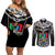 Papua New Guinea Rugby Couples Matching Off Shoulder Short Dress and Long Sleeve Button Shirts Mendi Muruks PNG Polynesian Pattern LT14 Black - Polynesian Pride