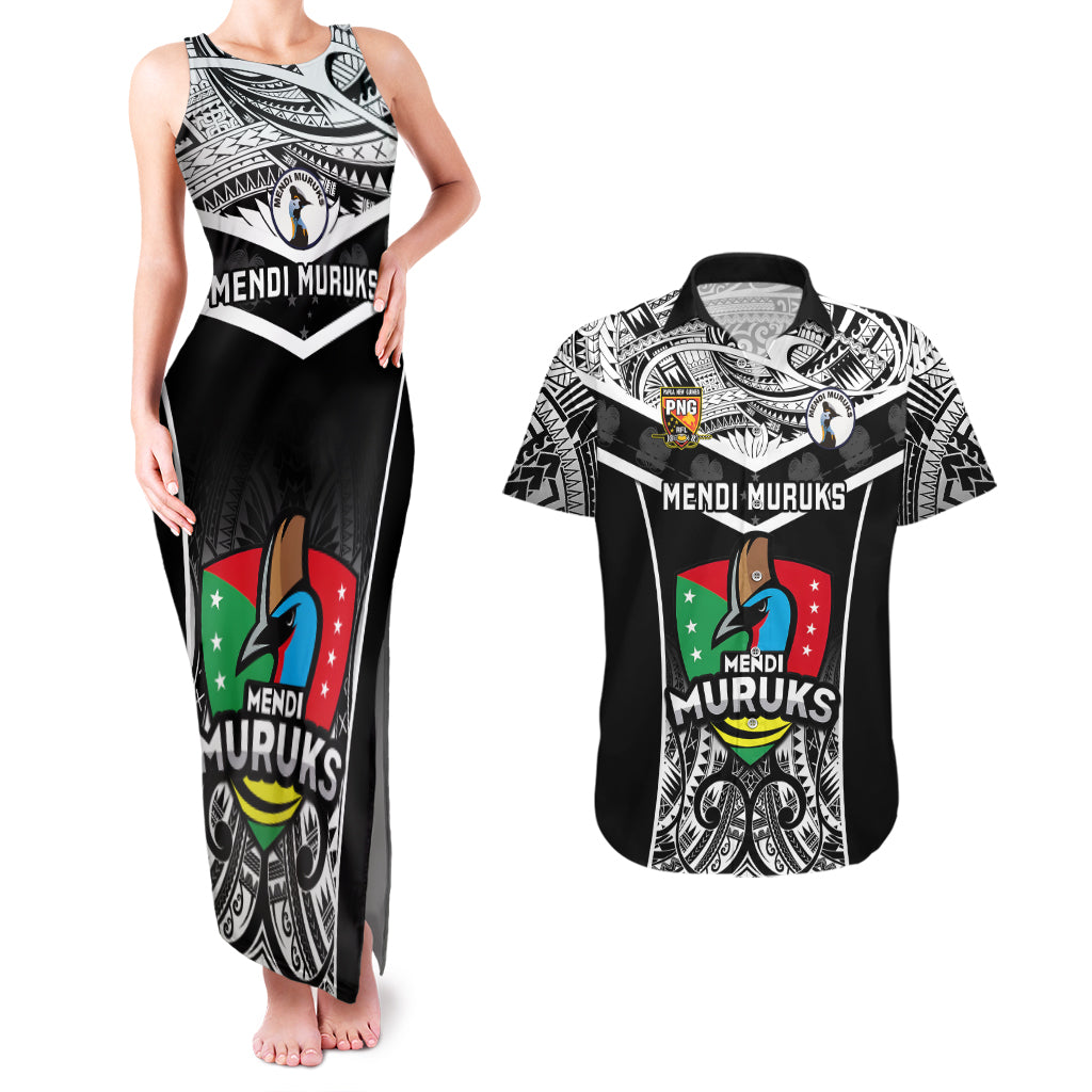 Papua New Guinea Rugby Couples Matching Tank Maxi Dress And Hawaiian Shirt Mendi Muruks PNG Polynesian Pattern LT14 Black - Polynesian Pride