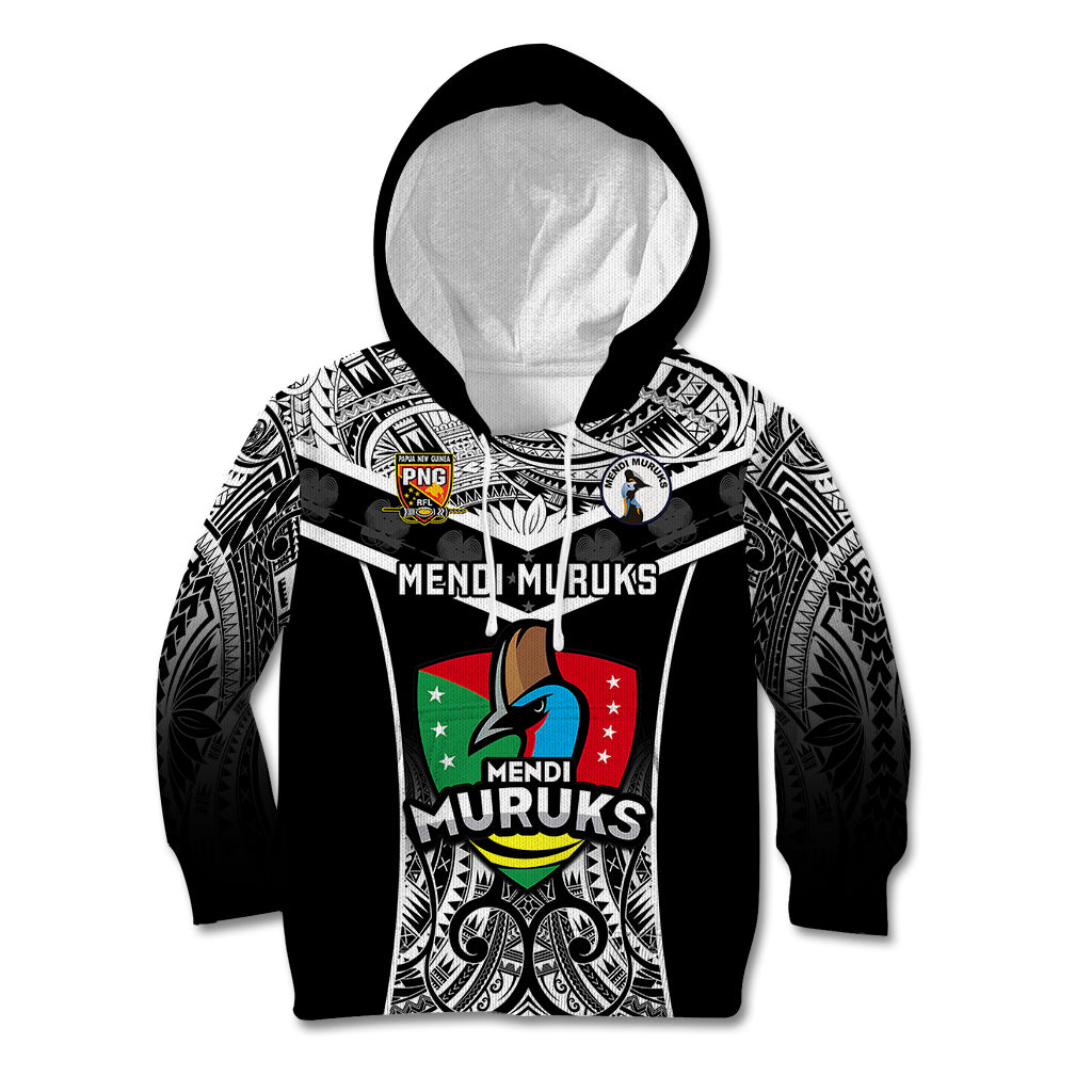 Papua New Guinea Rugby Kid Hoodie Mendi Muruks PNG Polynesian Pattern LT14 Hoodie Black - Polynesian Pride