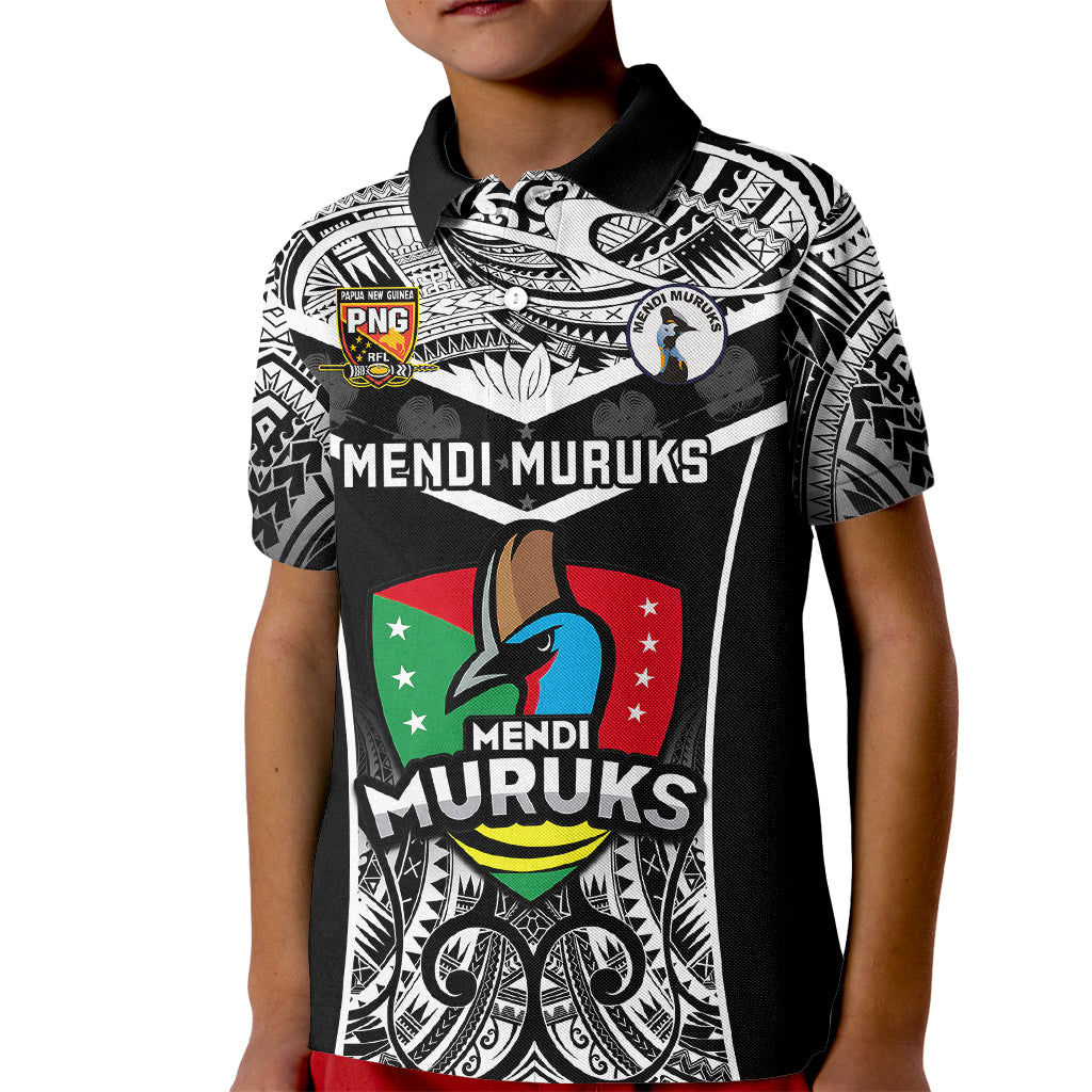 Papua New Guinea Rugby Kid Polo Shirt Mendi Muruks PNG Polynesian Pattern LT14 Kid Black - Polynesian Pride
