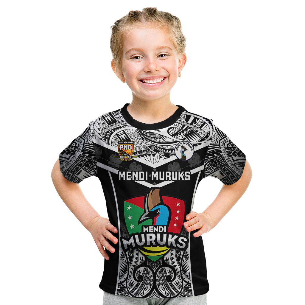 Papua New Guinea Rugby Kid T Shirt Mendi Muruks PNG Polynesian Pattern LT14 Black - Polynesian Pride
