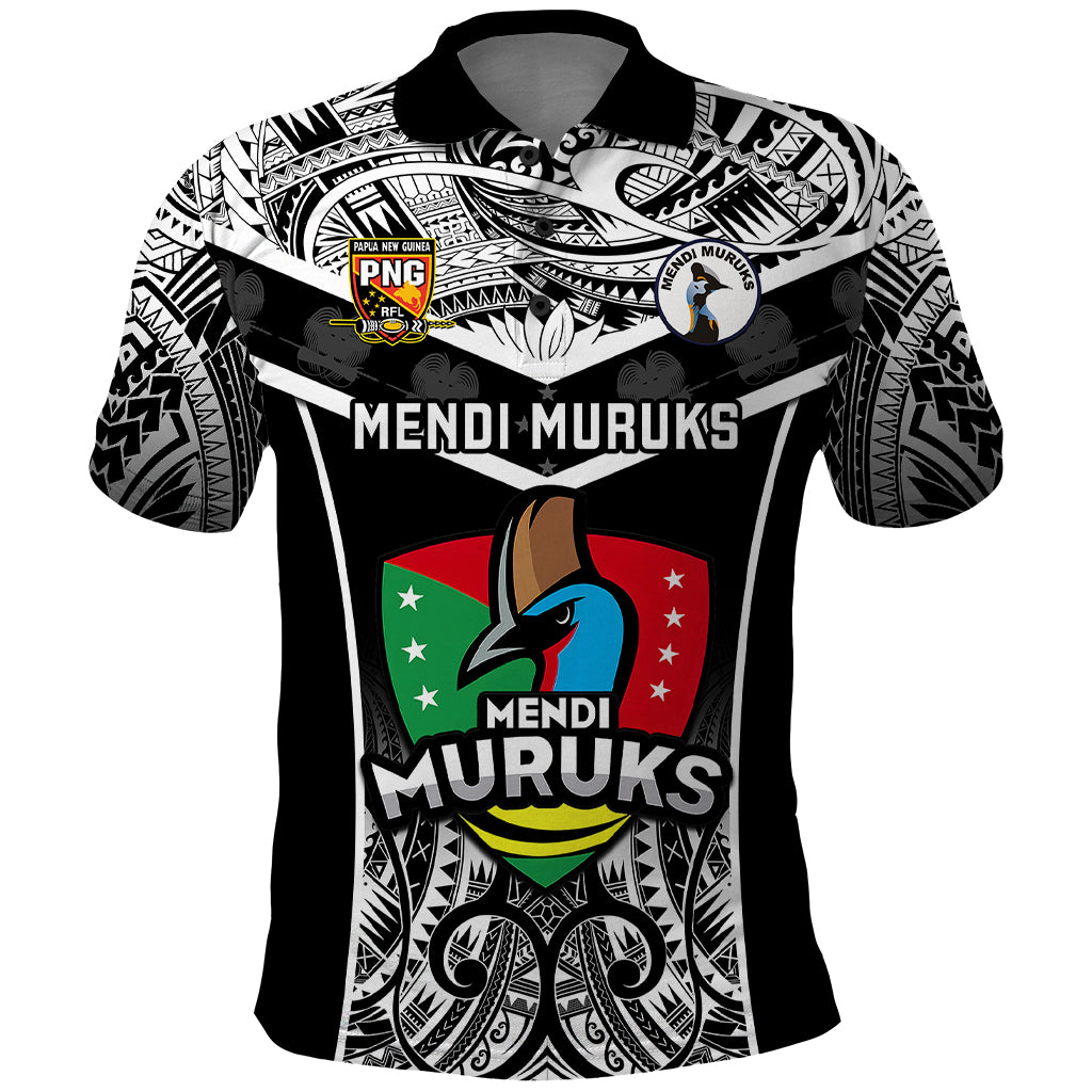 Papua New Guinea Rugby Polo Shirt Mendi Muruks PNG Polynesian Pattern LT14 Black - Polynesian Pride