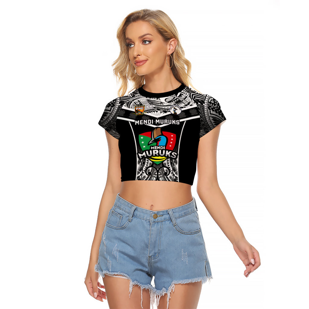 Papua New Guinea Rugby Raglan Cropped T Shirt Mendi Muruks PNG Polynesian Pattern LT14 Female Black - Polynesian Pride