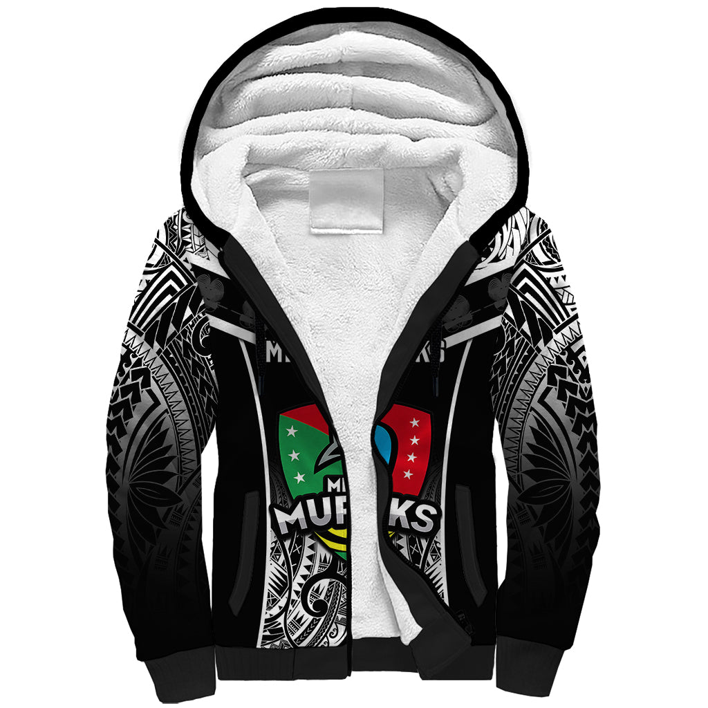 Papua New Guinea Rugby Sherpa Hoodie Mendi Muruks PNG Polynesian Pattern LT14 Unisex Black - Polynesian Pride