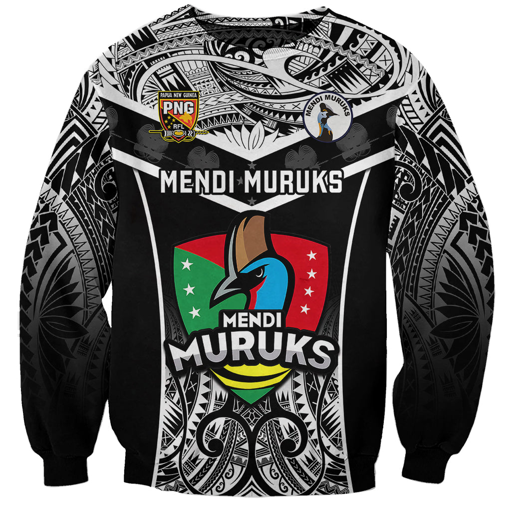 Papua New Guinea Rugby Sweatshirt Mendi Muruks PNG Polynesian Pattern LT14 Unisex Black - Polynesian Pride