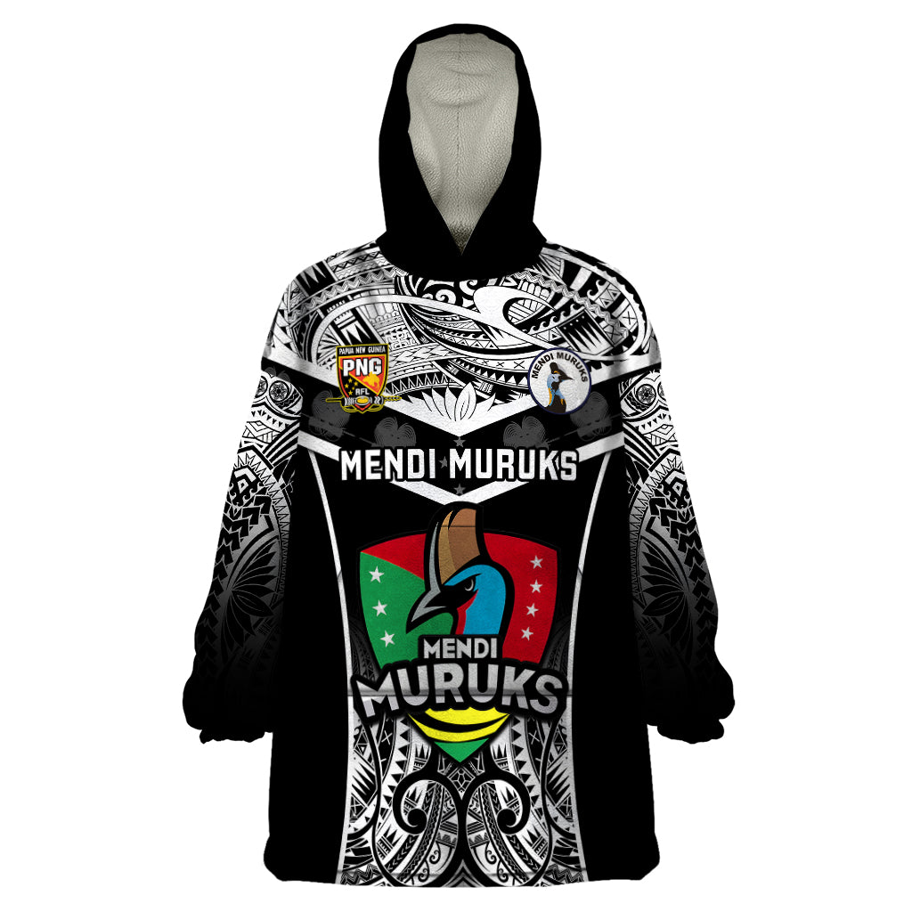 Papua New Guinea Rugby Wearable Blanket Hoodie Mendi Muruks PNG Polynesian Pattern LT14 One Size Black - Polynesian Pride