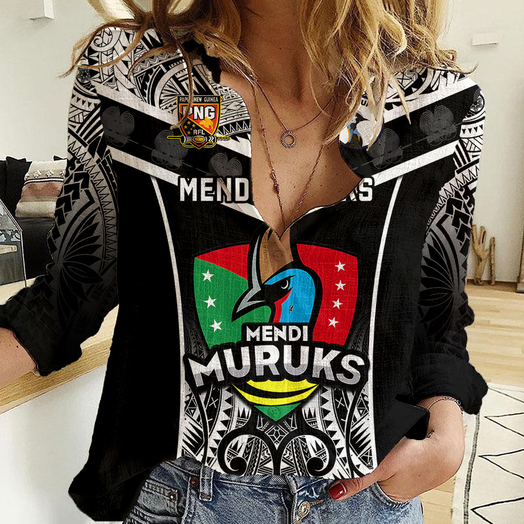 Papua New Guinea Rugby Women Casual Shirt Mendi Muruks PNG Polynesian Pattern LT14 Female Black - Polynesian Pride