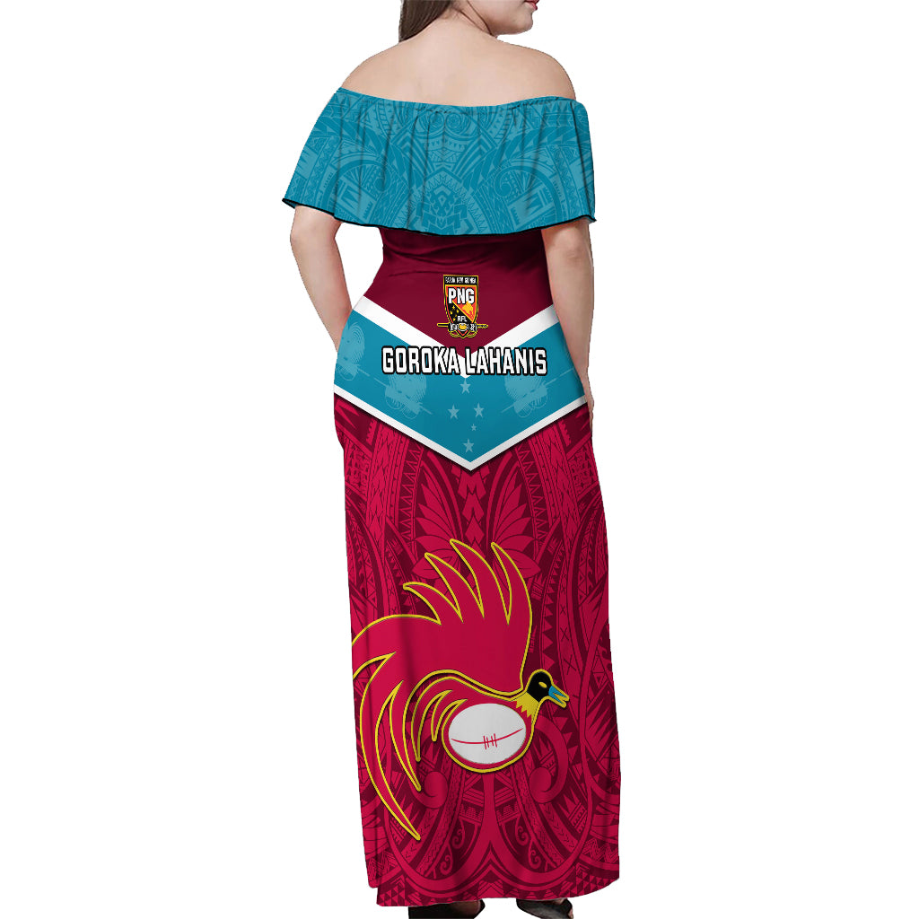 Papua New Guinea Rugby Off Shoulder Maxi Dress Goroka Lahanis PNG Polynesian Pattern LT14 - Polynesian Pride
