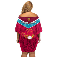 Papua New Guinea Rugby Off Shoulder Short Dress Goroka Lahanis PNG Polynesian Pattern LT14 - Polynesian Pride