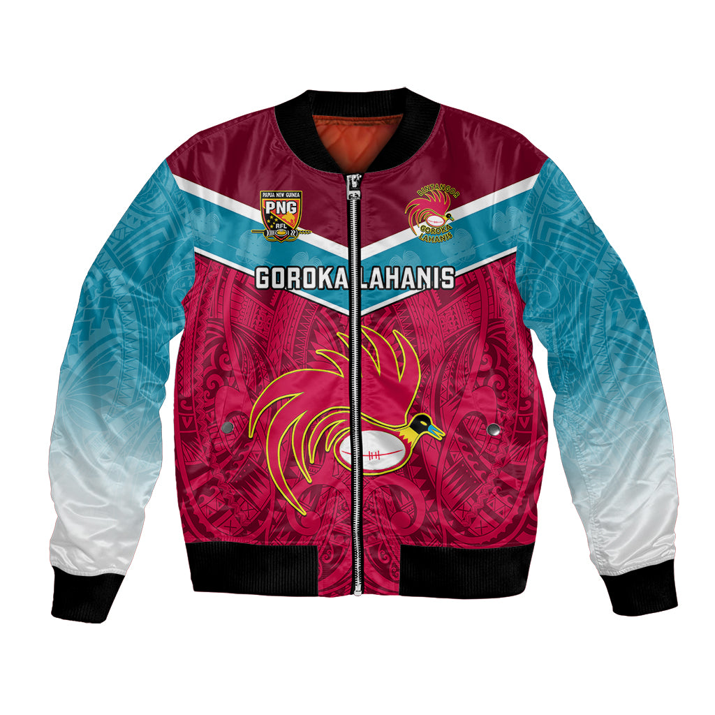 Custom Papua New Guinea Rugby Bomber Jacket Goroka Lahanis PNG Polynesian Pattern LT14 Unisex Red - Polynesian Pride