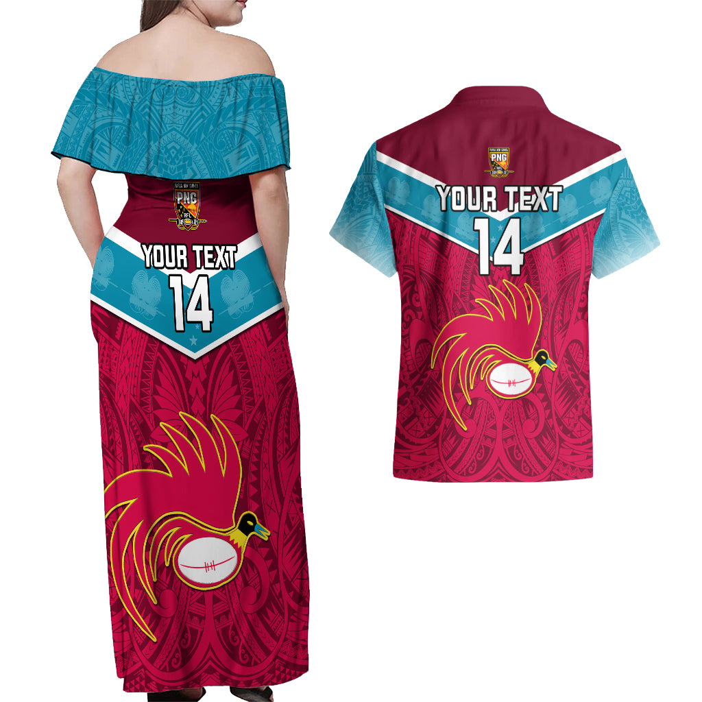 Custom Papua New Guinea Rugby Couples Matching Off Shoulder Maxi Dress and Hawaiian Shirt Goroka Lahanis PNG Polynesian Pattern LT14 - Polynesian Pride