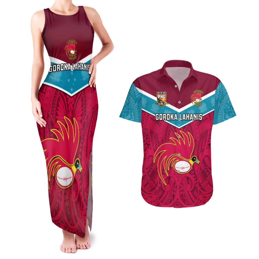 Custom Papua New Guinea Rugby Couples Matching Tank Maxi Dress And Hawaiian Shirt Goroka Lahanis PNG Polynesian Pattern LT14 Red - Polynesian Pride