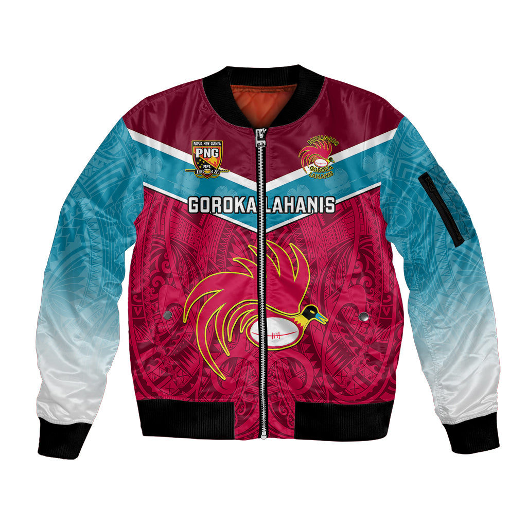 Custom Papua New Guinea Rugby Sleeve Zip Bomber Jacket Goroka Lahanis PNG Polynesian Pattern LT14 Unisex Red - Polynesian Pride