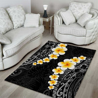 Black Tropical Plumeria With Galaxy Polynesian Art Area Rug