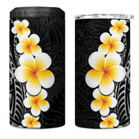 Black Tropical Plumeria With Galaxy Polynesian Art 4 in 1 Can Cooler Tumbler