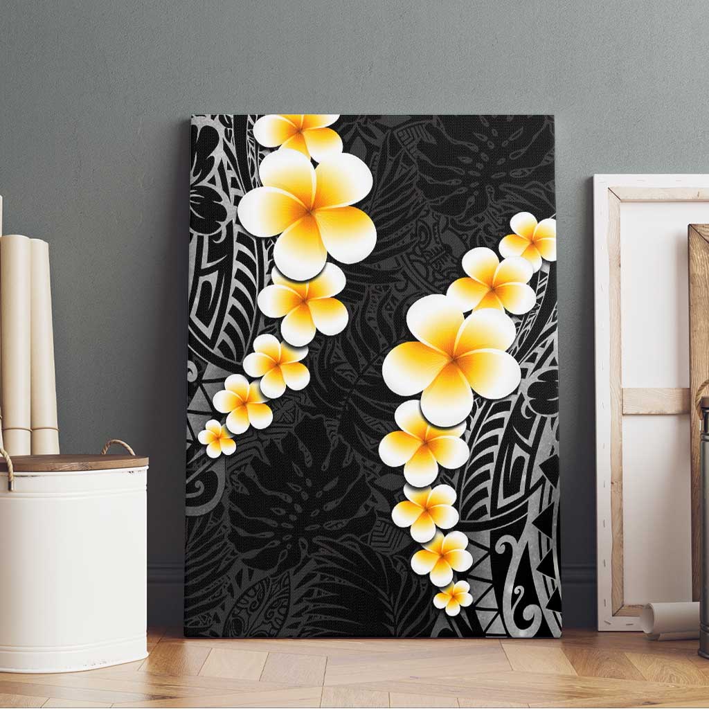 Black Tropical Plumeria With Galaxy Polynesian Art Canvas Wall Art