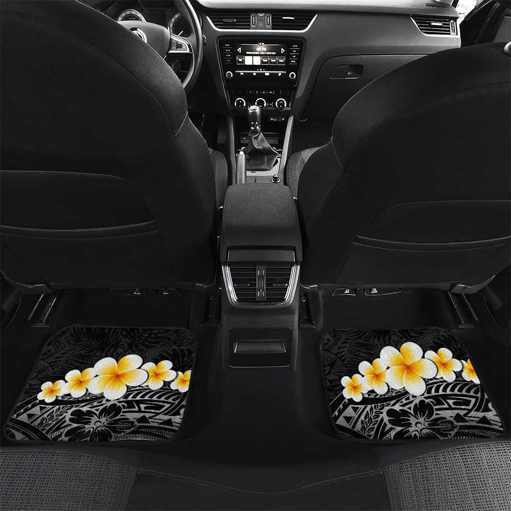 Black Tropical Plumeria With Galaxy Polynesian Art Car Mats