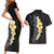 Black Tropical Plumeria With Galaxy Polynesian Art Couples Matching Short Sleeve Bodycon Dress and Hawaiian Shirt