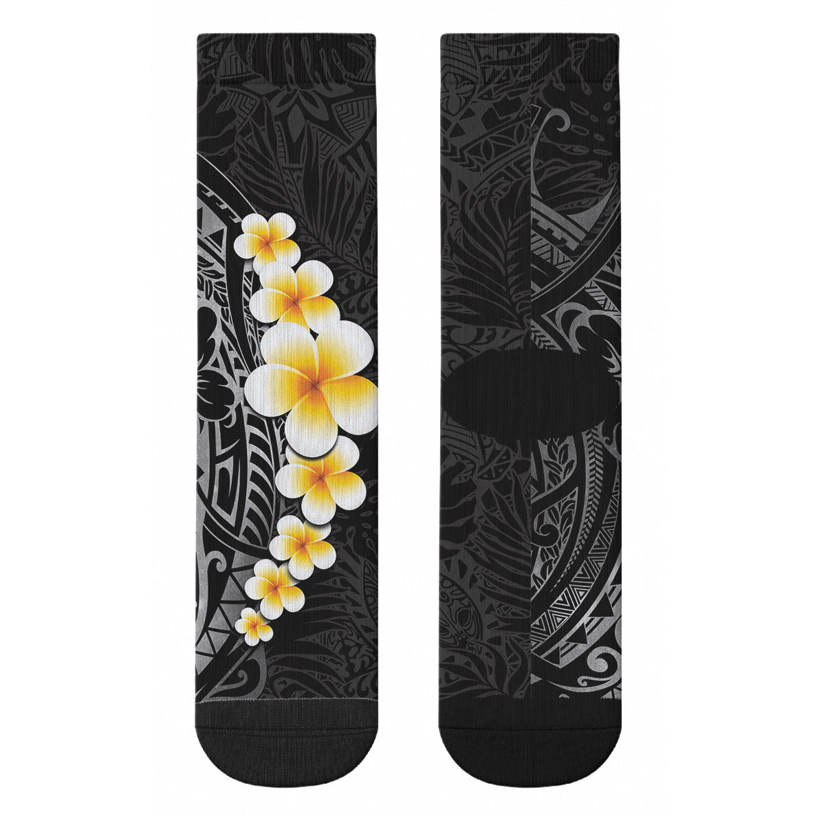 Black Tropical Plumeria With Galaxy Polynesian Art Crew Socks LT14 - Polynesian Pride