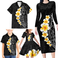 Black Tropical Plumeria With Galaxy Polynesian Art Family Matching Long Sleeve Bodycon Dress and Hawaiian Shirt LT14 - Polynesian Pride