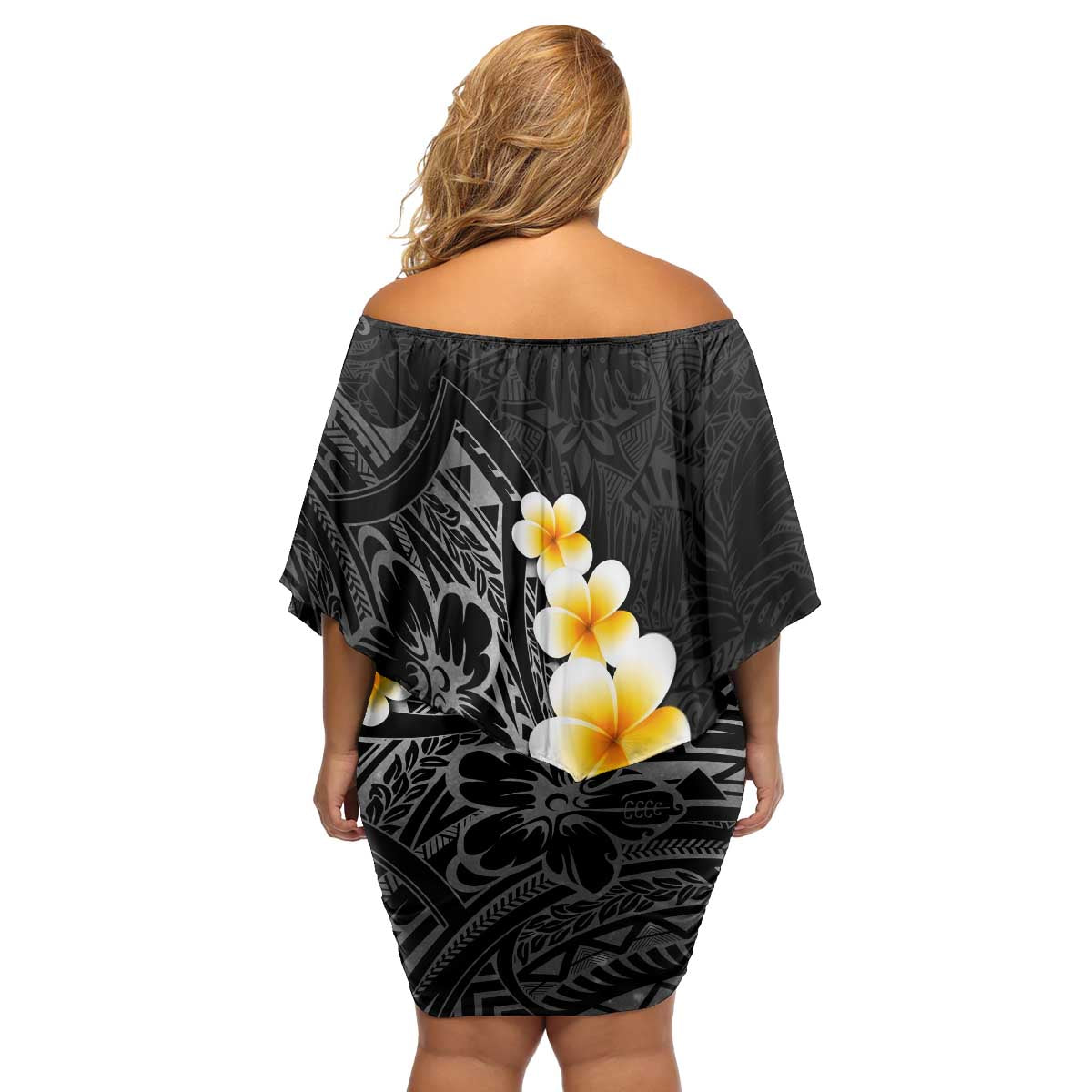 Black Tropical Plumeria With Galaxy Polynesian Art Family Matching Off Shoulder Short Dress and Hawaiian Shirt