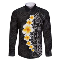 Black Tropical Plumeria With Galaxy Polynesian Art Family Matching Short Sleeve Bodycon Dress and Hawaiian Shirt LT14 Dad's Shirt - Long Sleeve Black - Polynesian Pride