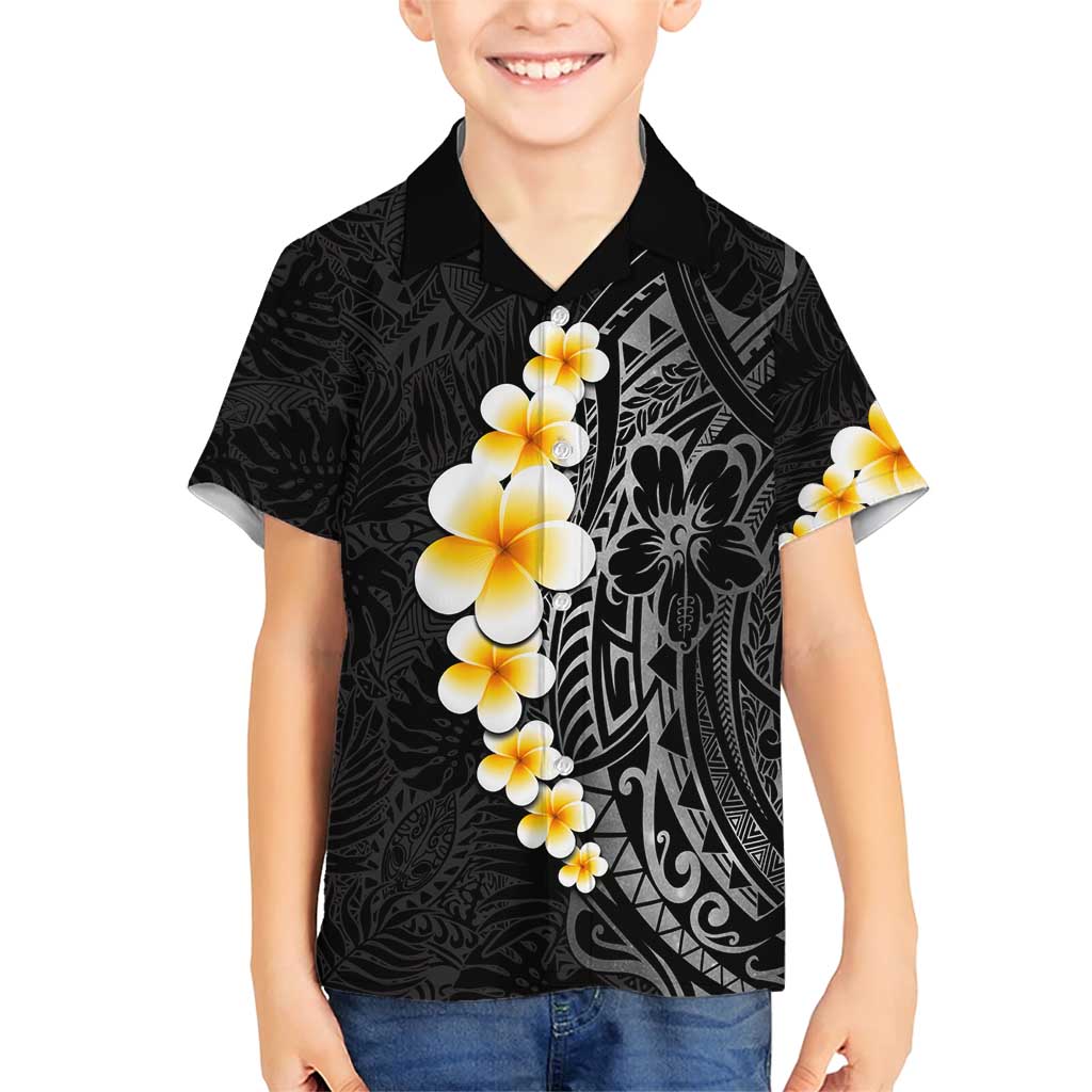 Black Tropical Plumeria With Galaxy Polynesian Art Family Matching Short Sleeve Bodycon Dress and Hawaiian Shirt LT14 Son's Shirt Black - Polynesian Pride