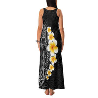 Black Tropical Plumeria With Galaxy Polynesian Art Family Matching Tank Maxi Dress and Hawaiian Shirt