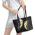 Black Tropical Plumeria With Galaxy Polynesian Art Leather Tote Bag